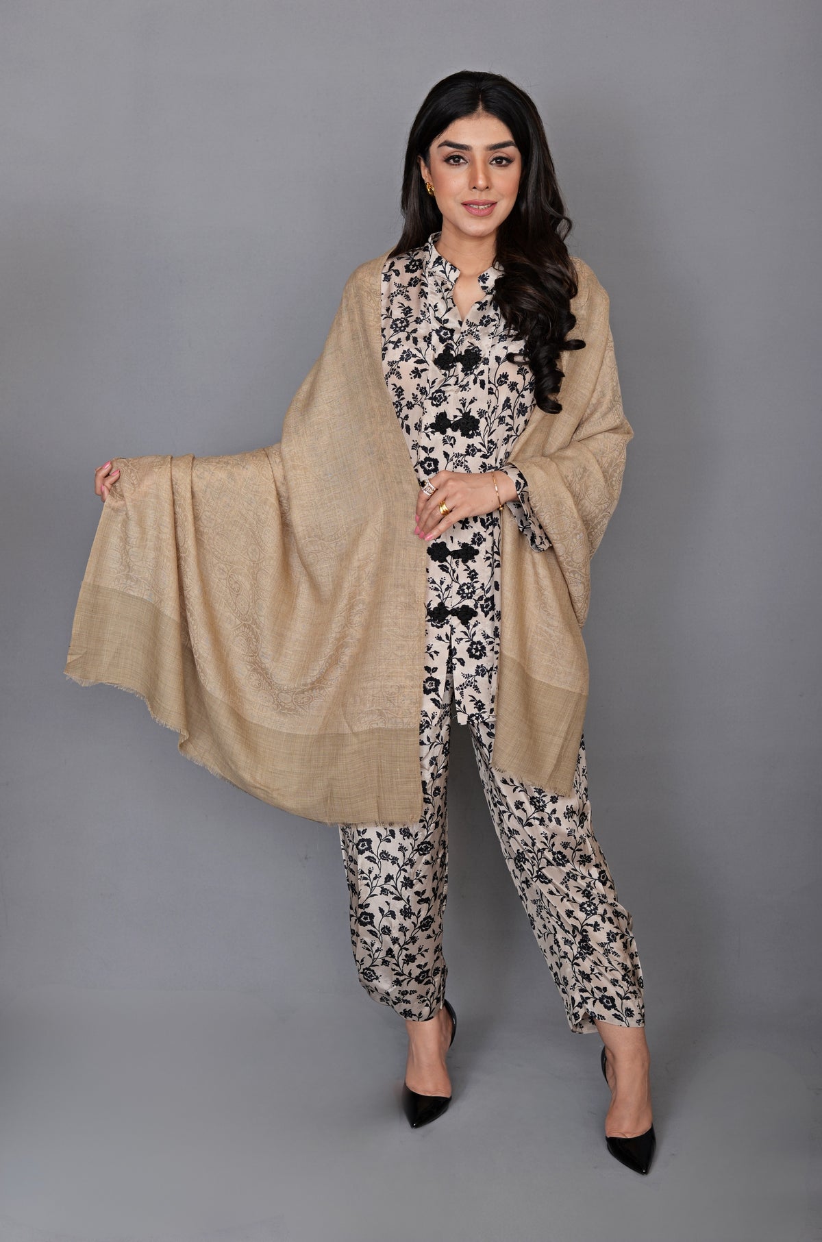 Beige Shawl with a Subtle Textured Weave