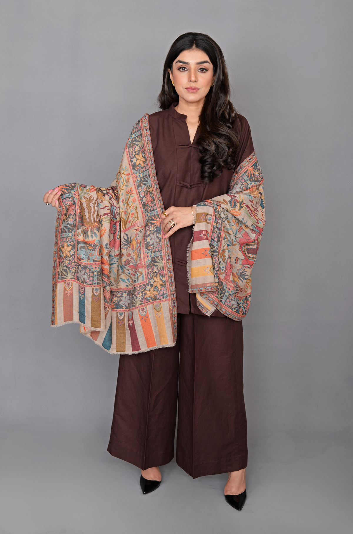Multicolor Floral Geometric Shawl