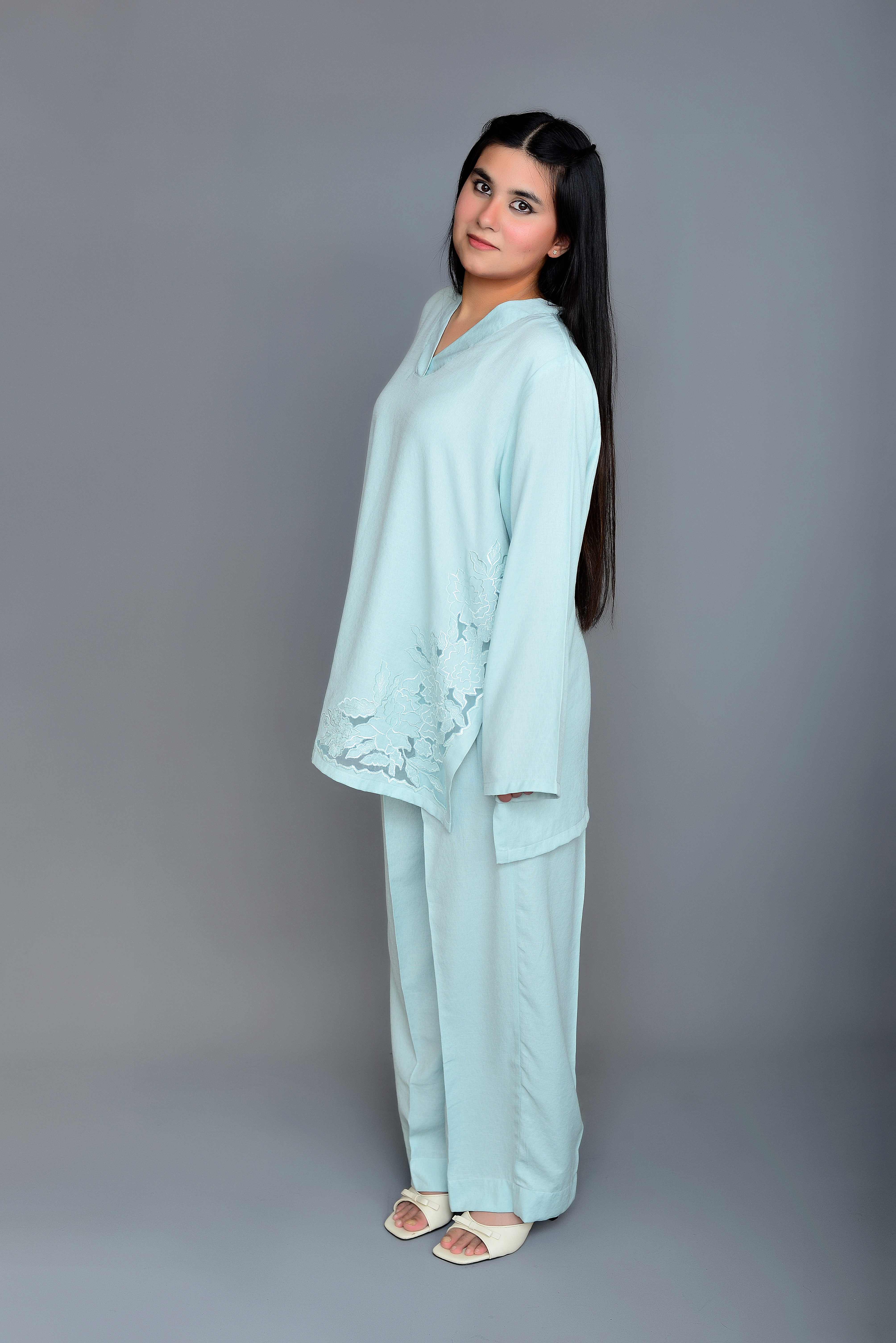 Turquoise Embroidered Coord Set