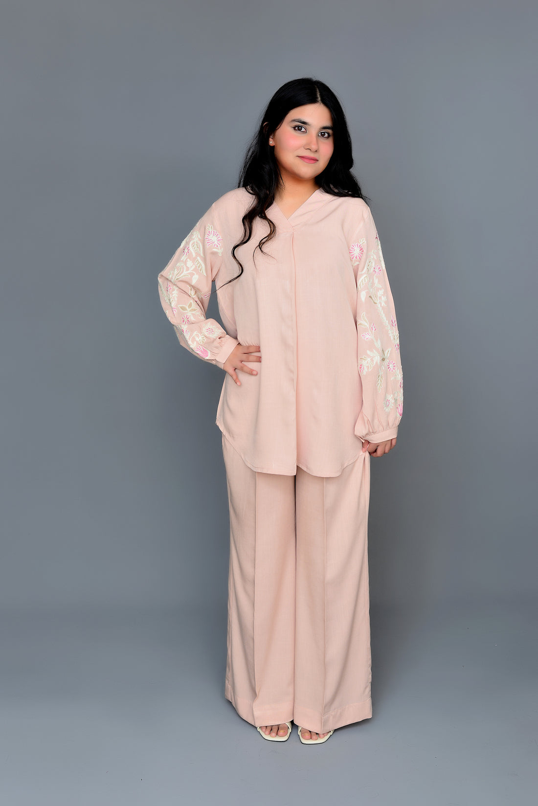 Misty Rose Pink Embroidered Coord Set
