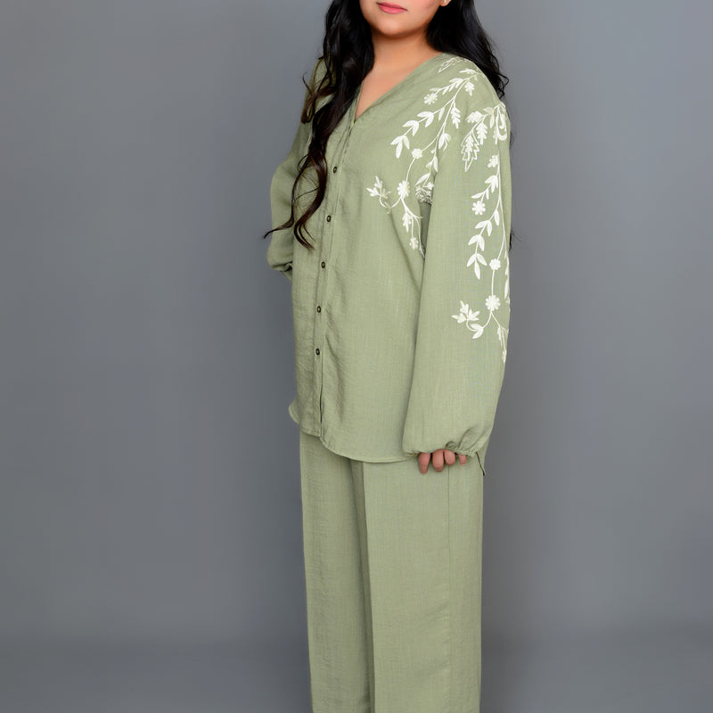 Grape Green Embroidered Coord Set