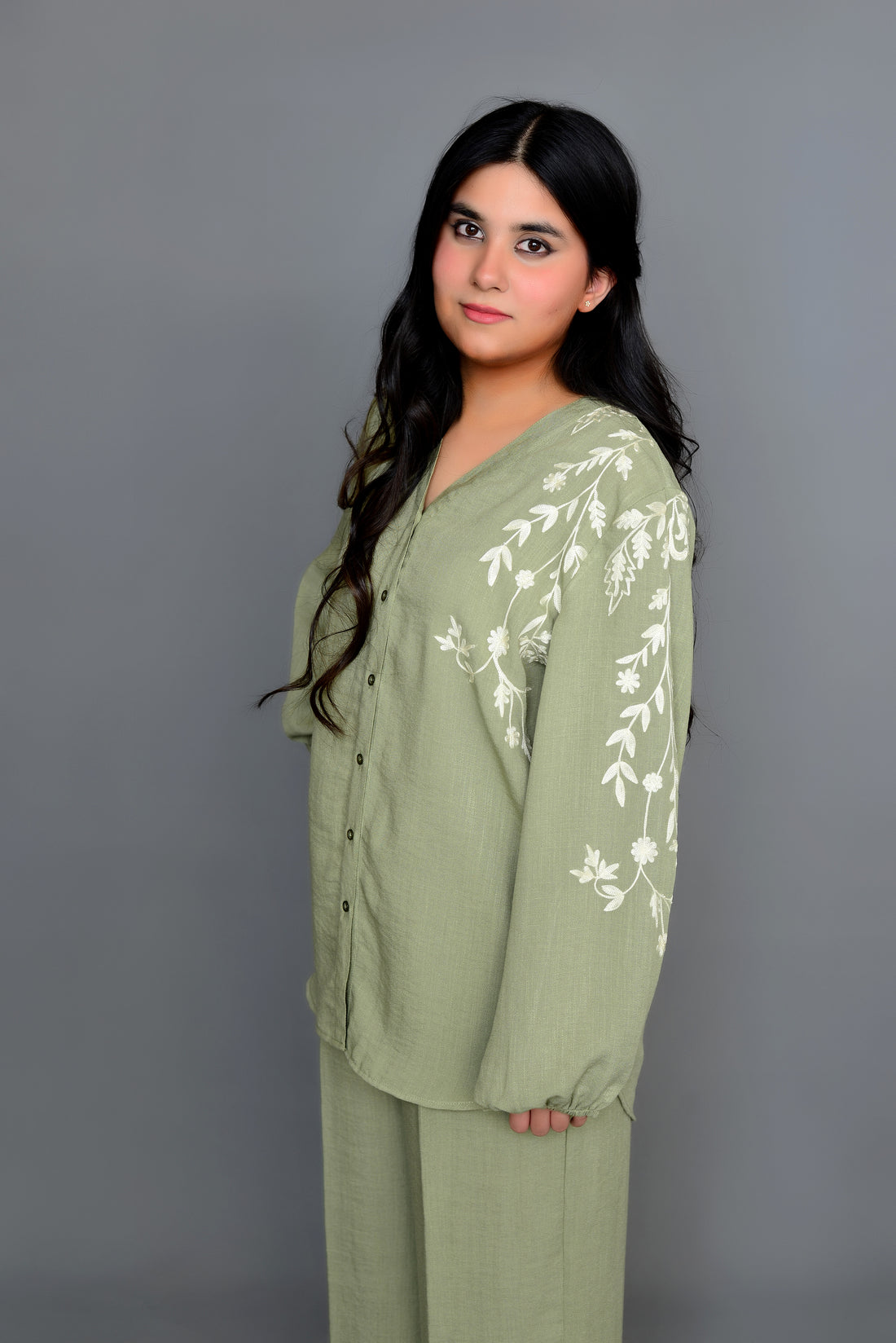 Grape Green Embroidered Coord Set
