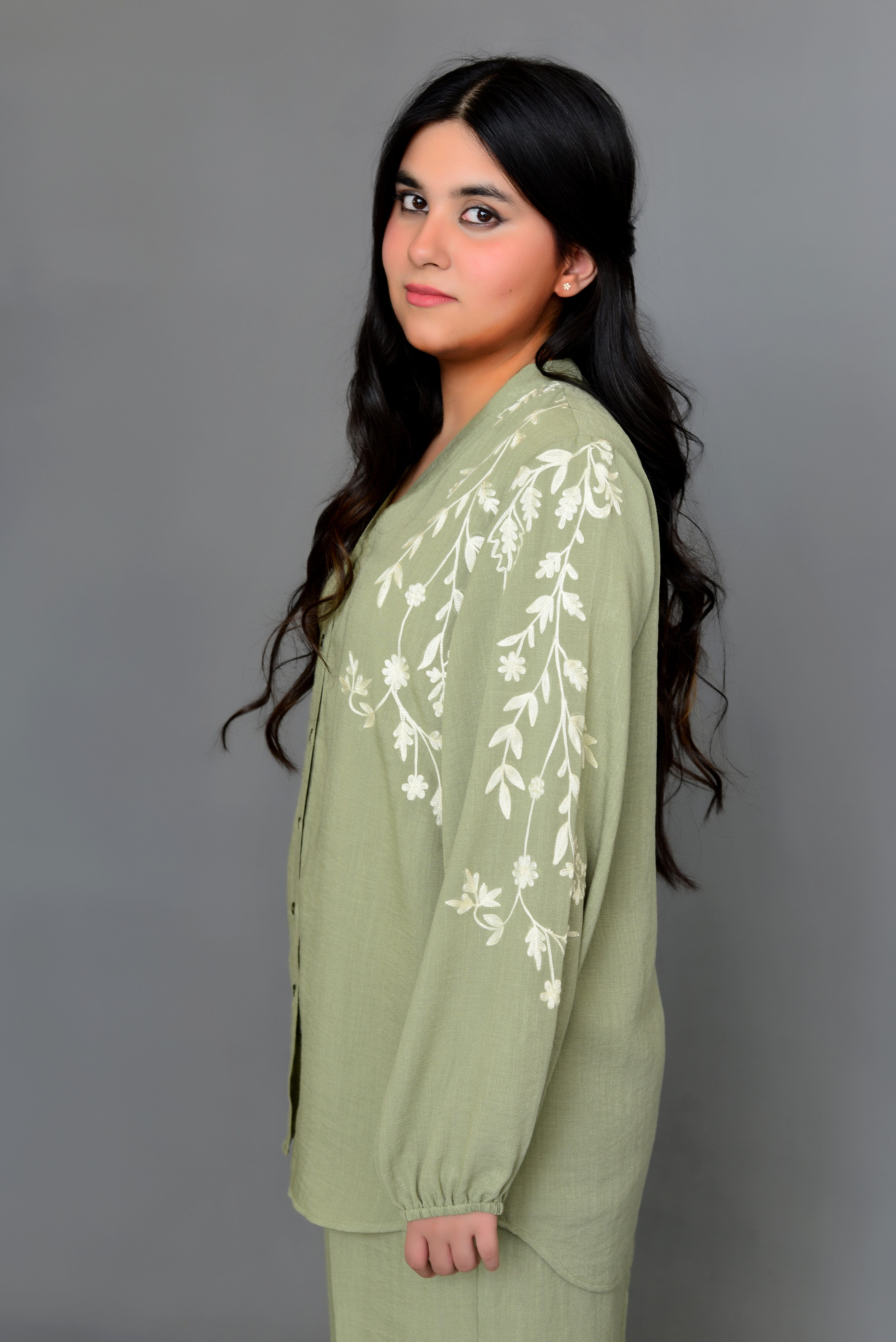 Grape Green Embroidered Coord Set
