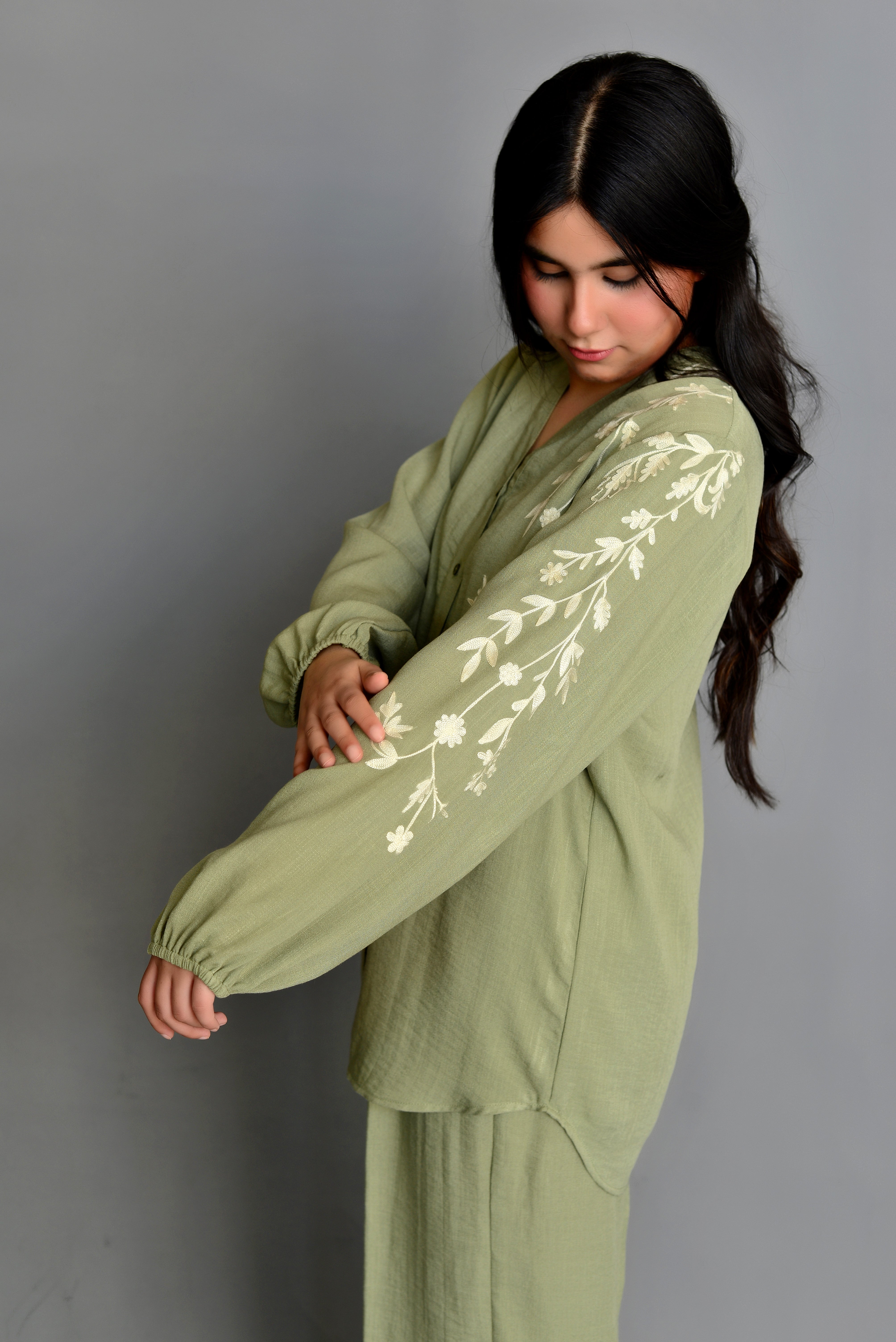 Grape Green Embroidered Coord Set