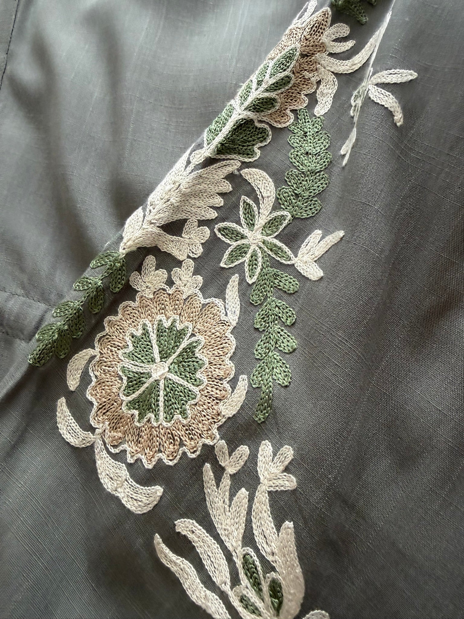 Olive Grey Embroidered Dress