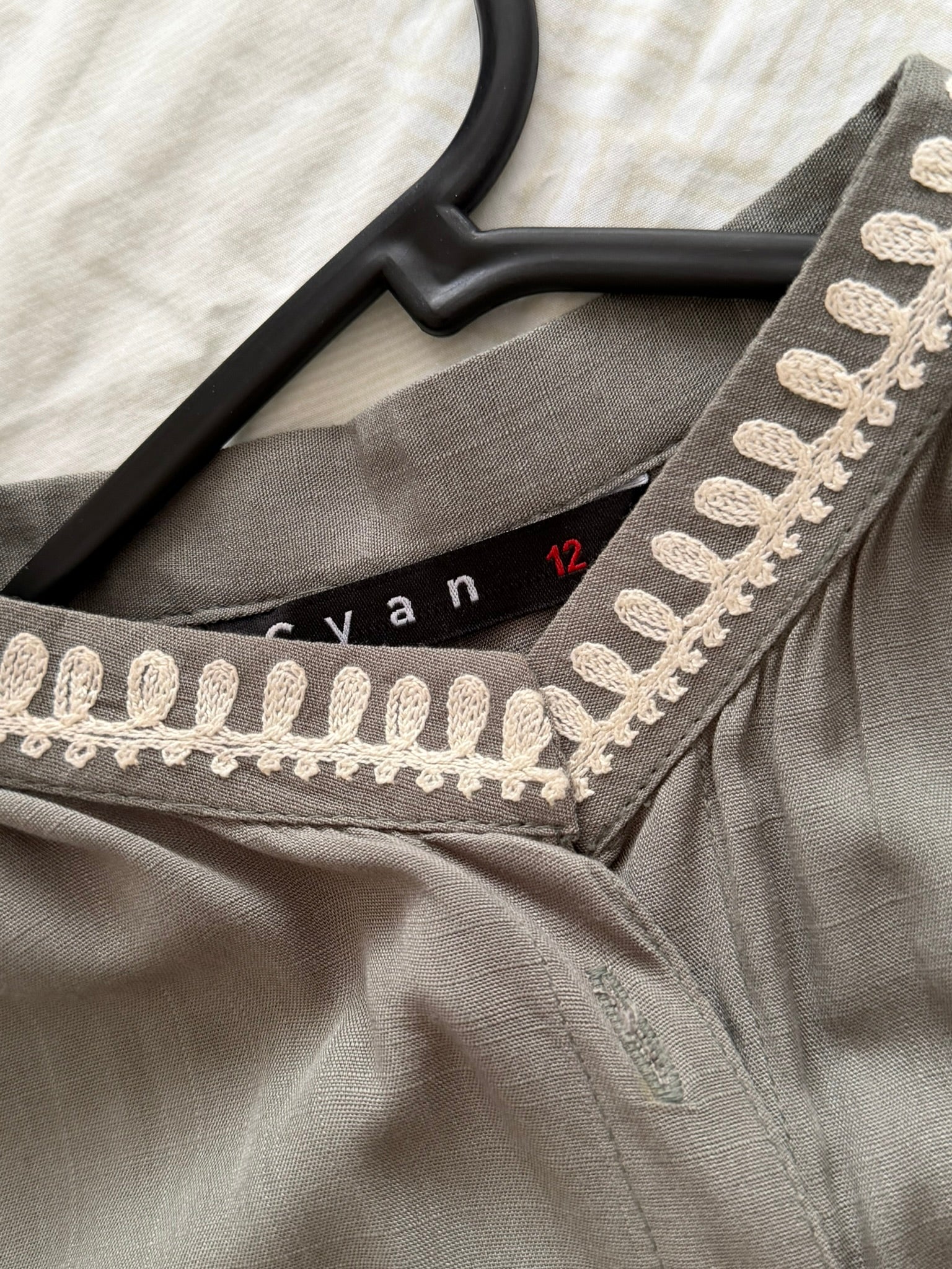 Olive Grey Embroidered Dress