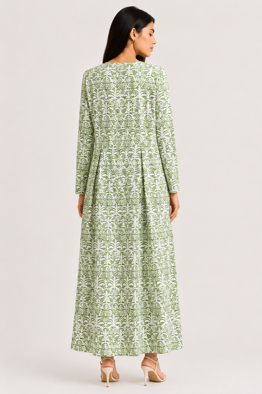 Sage Botanical Linen Maxi Dress