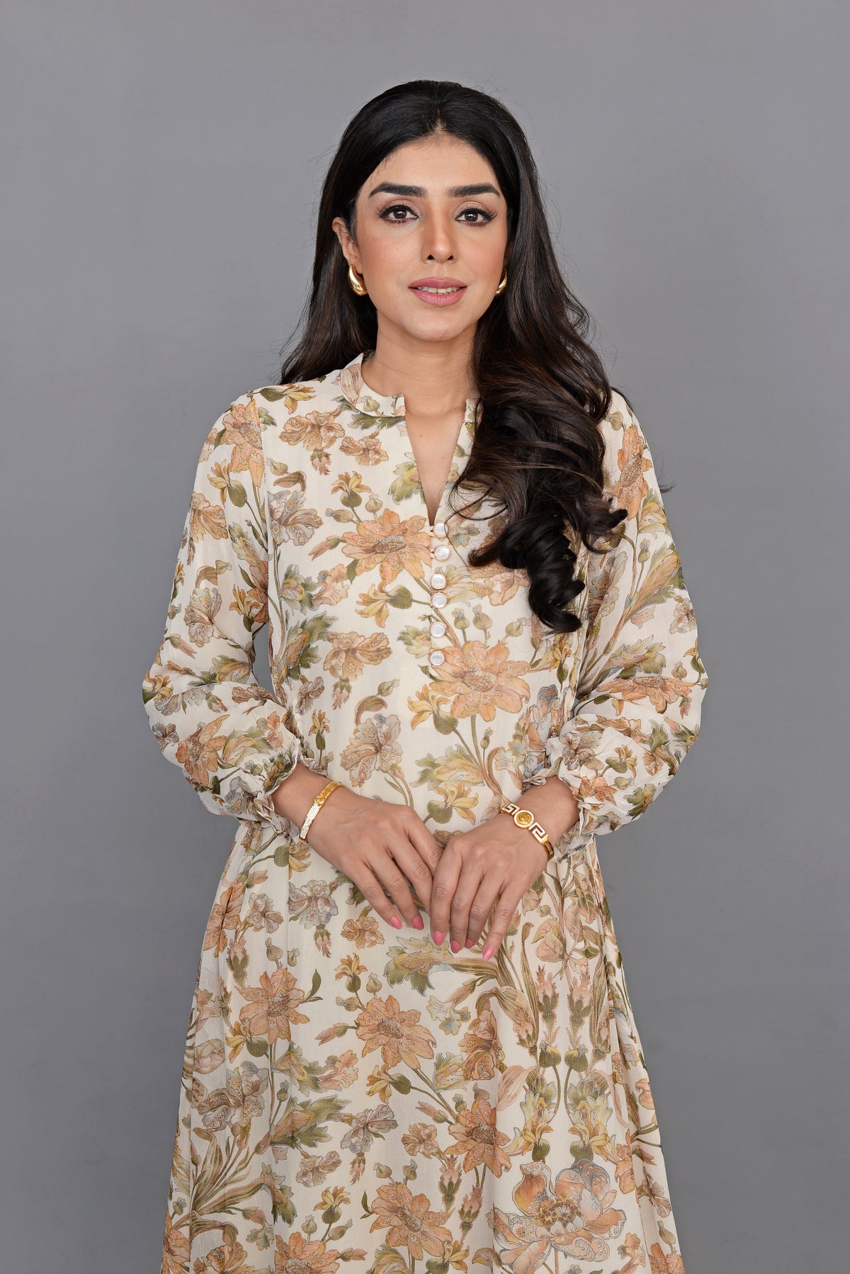 Beige Floral Maxi Dress