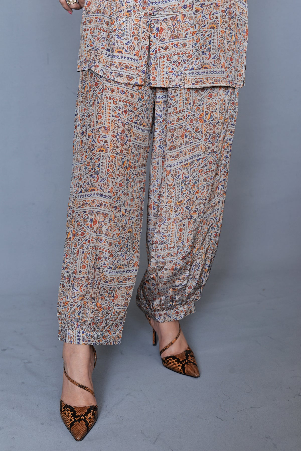 Rust Ethnic Geometric Silk Coord Set