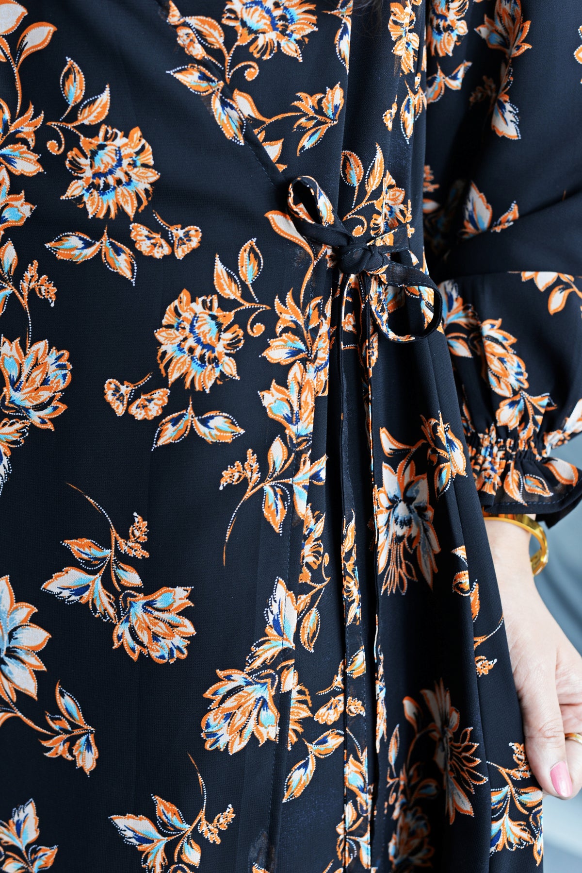 Black Floral Wrap Around Maxi Dress
