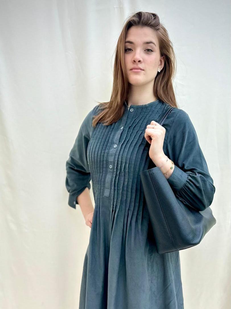 Grey Corduroy Full Sleeves Dress