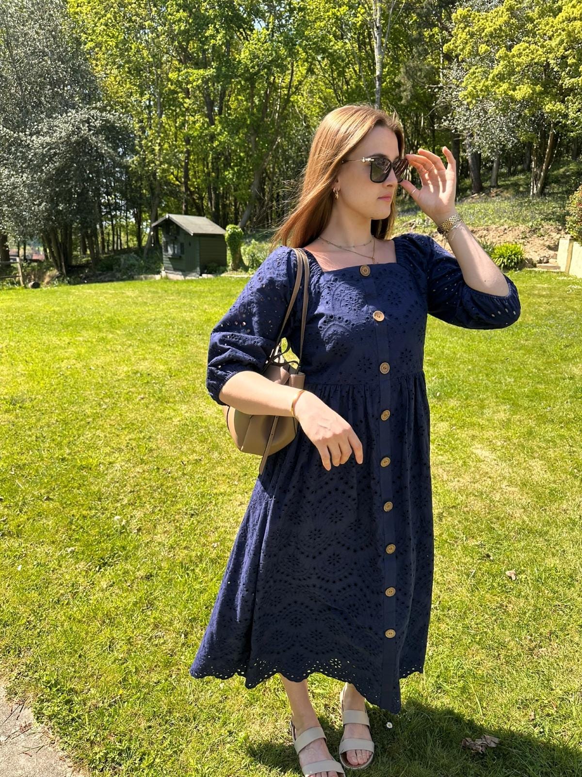 Navy Blue Broderie Maxi Dress