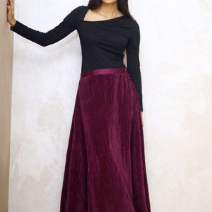 Plum Pleated Silk Skirt