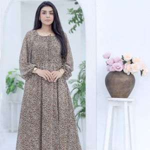 Brown Printed Chiffon Dress