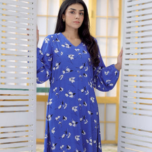 Blue Printed Chiffon Maxi Dress