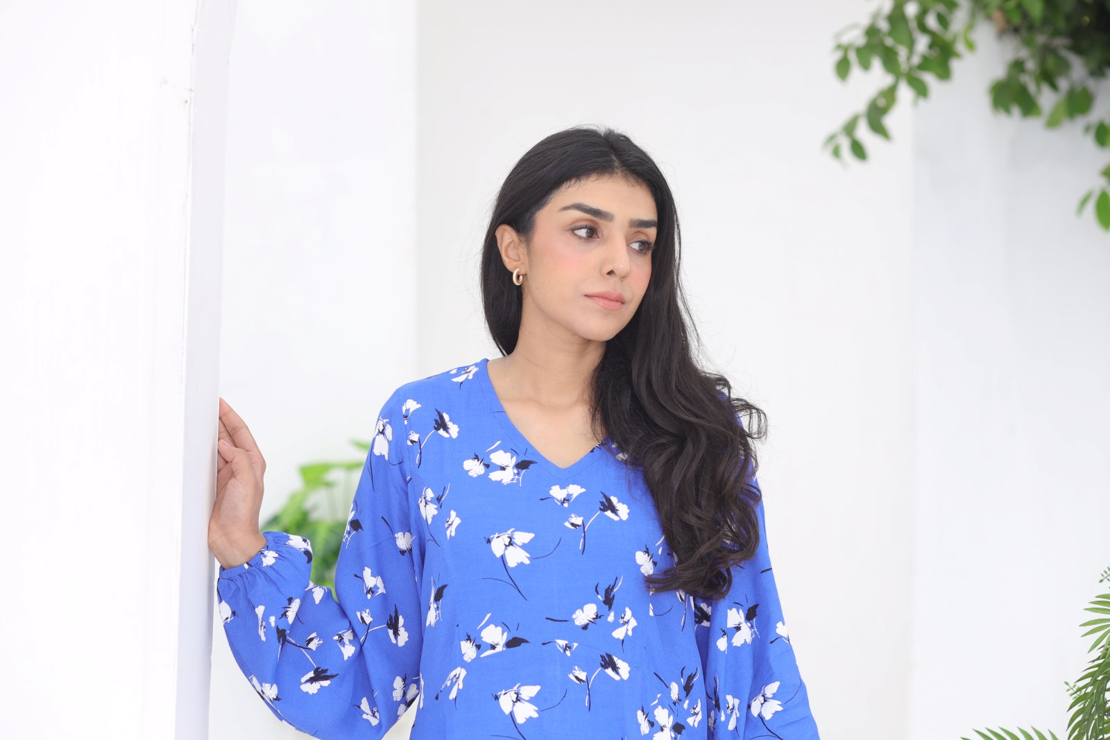 Blue Printed Chiffon Maxi Dress