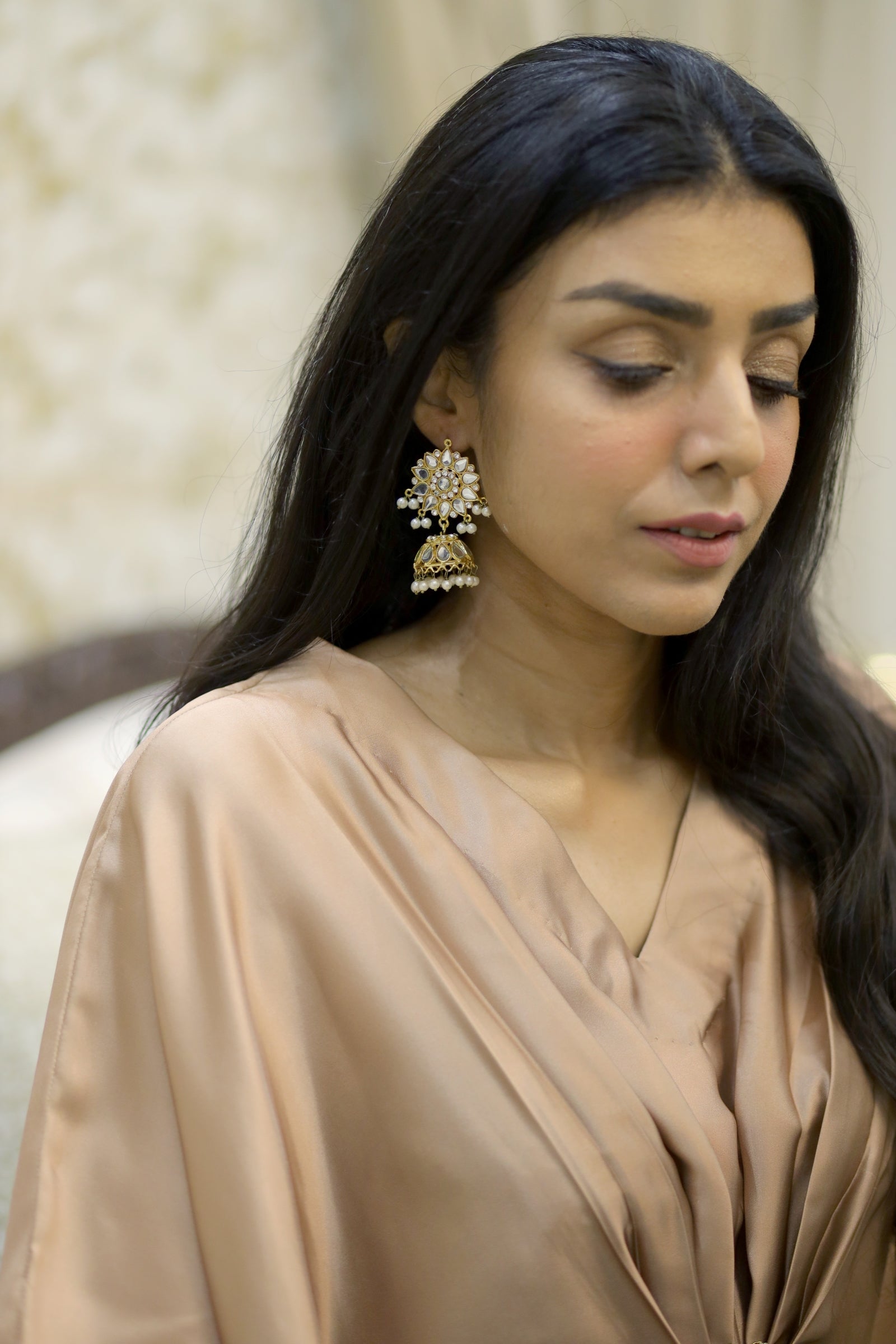 Caramel Double-Tone Silk Kaftan with Brooch