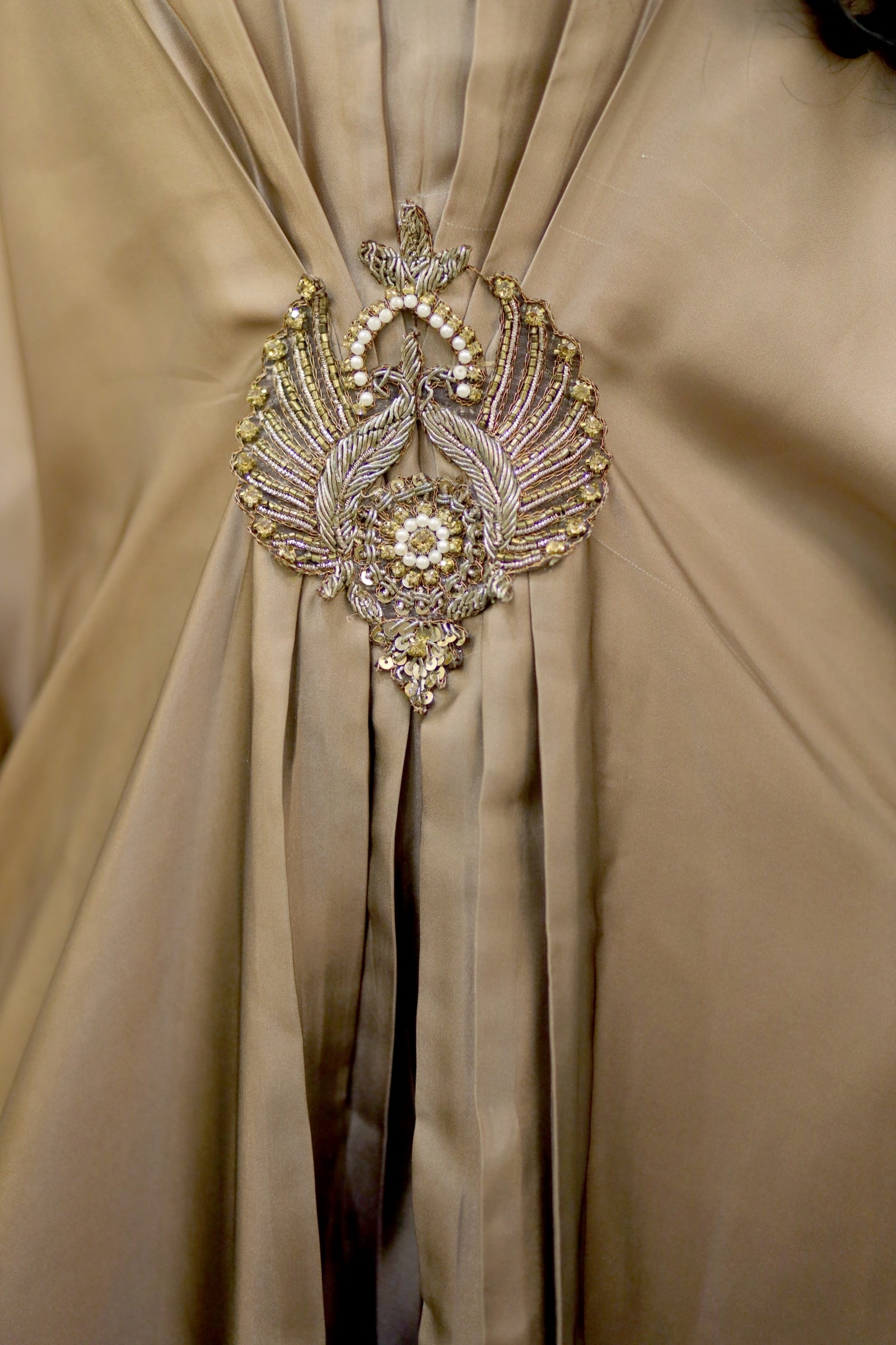 Caramel Double-Tone Silk Kaftan with Brooch
