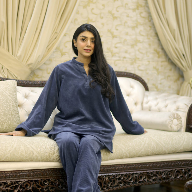 Blue Corduroy Coord Set