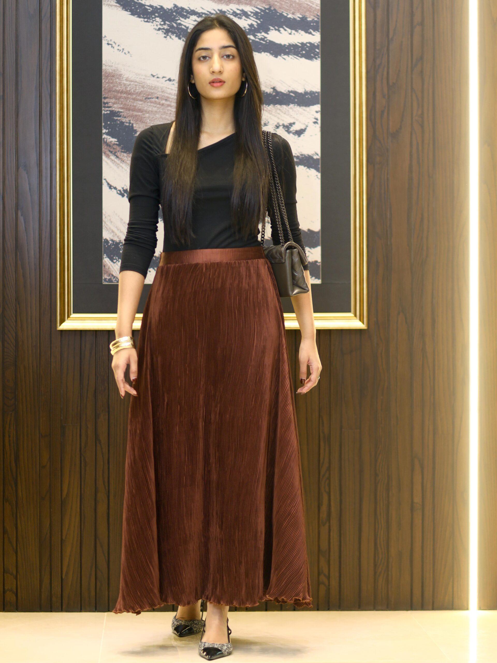 Cinnamon Brown Pleated Silk Skirt