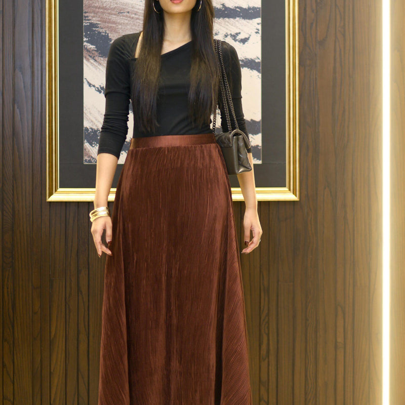 Cinnamon Brown Pleated Silk Skirt
