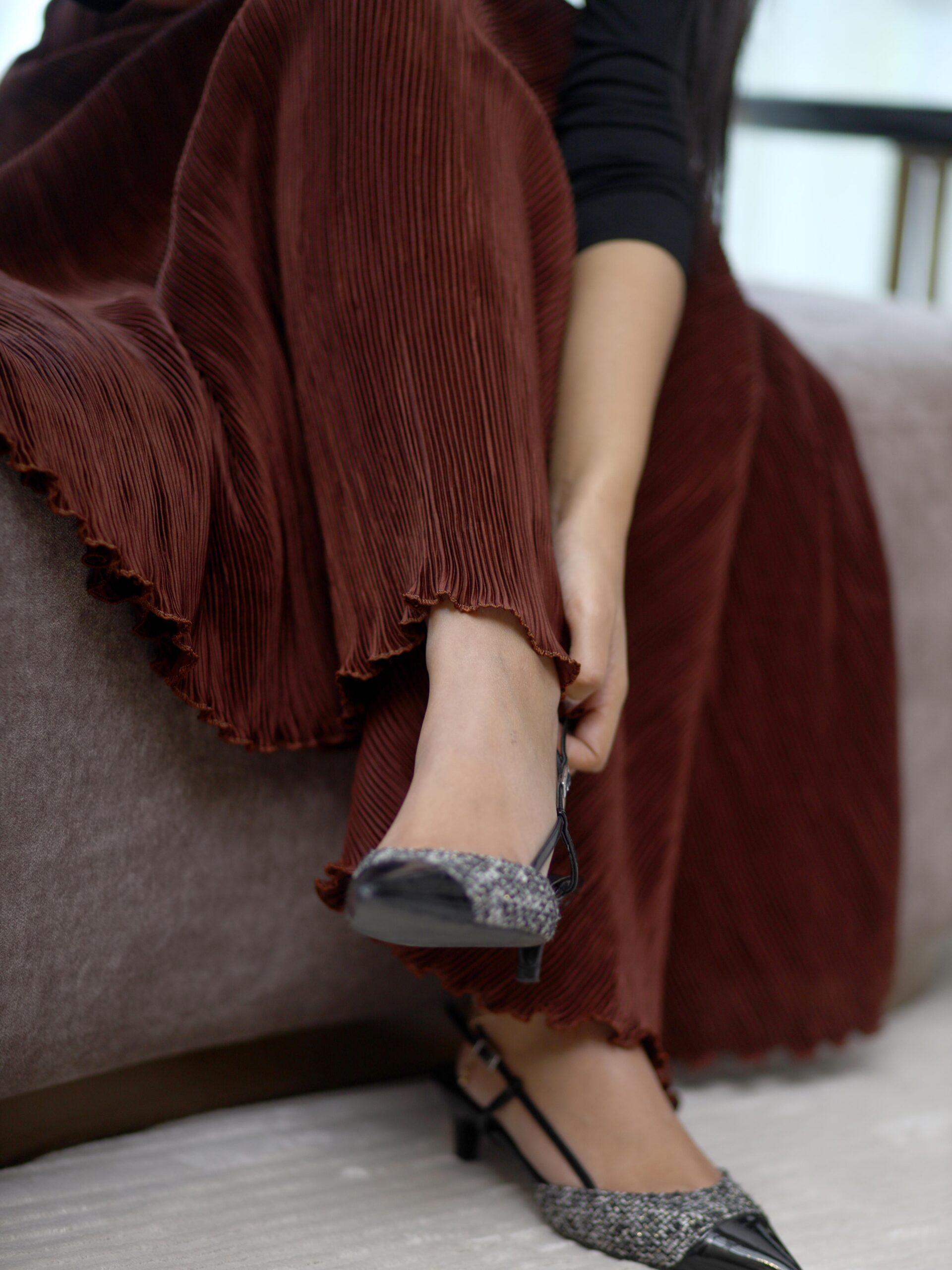 Cinnamon Brown Pleated Silk Skirt