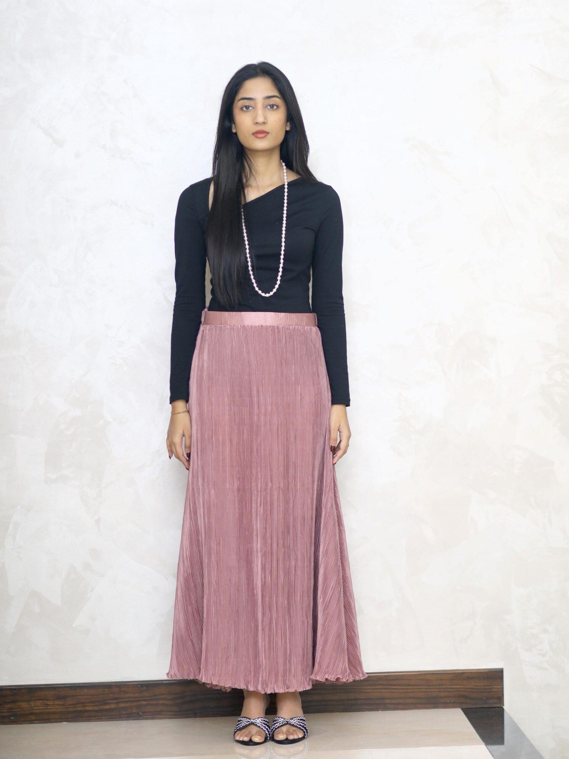 Pink Pleated Silk Skirt