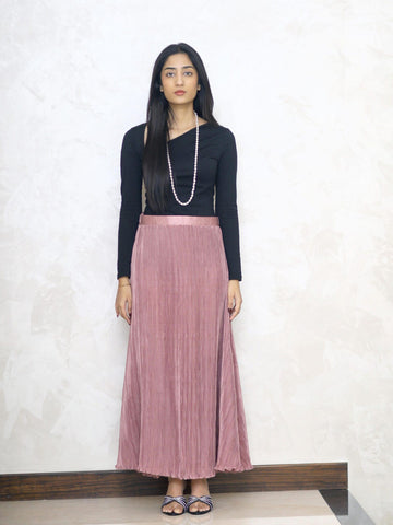 Pink Pleated Silk Skirt