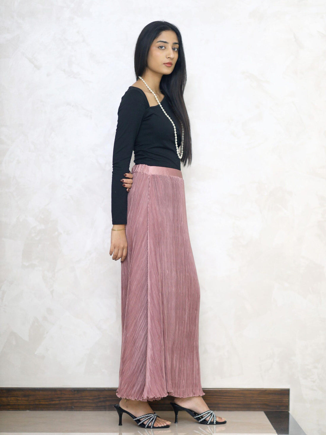 Pink Pleated Silk Skirt