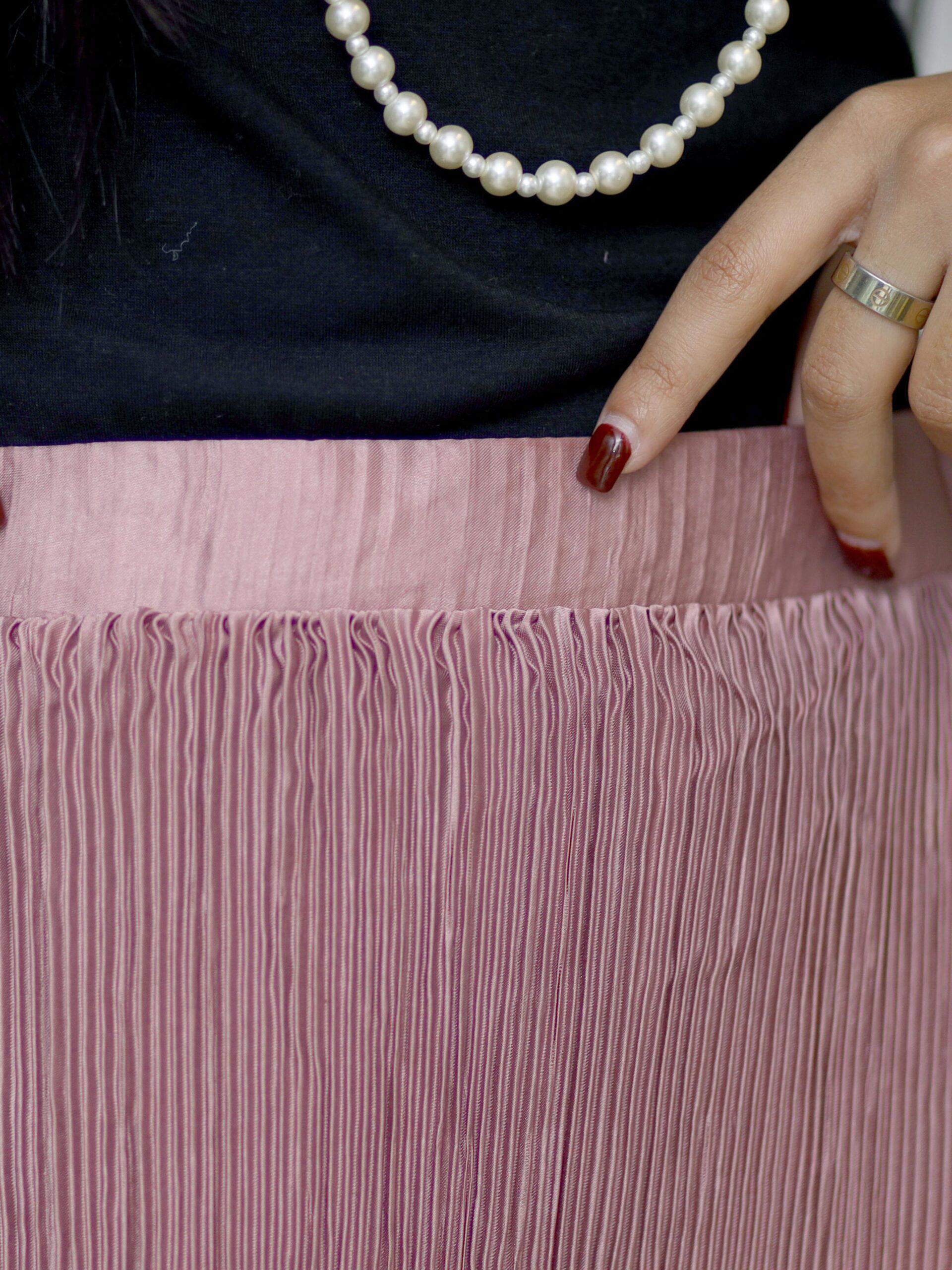 Pink Pleated Silk Skirt