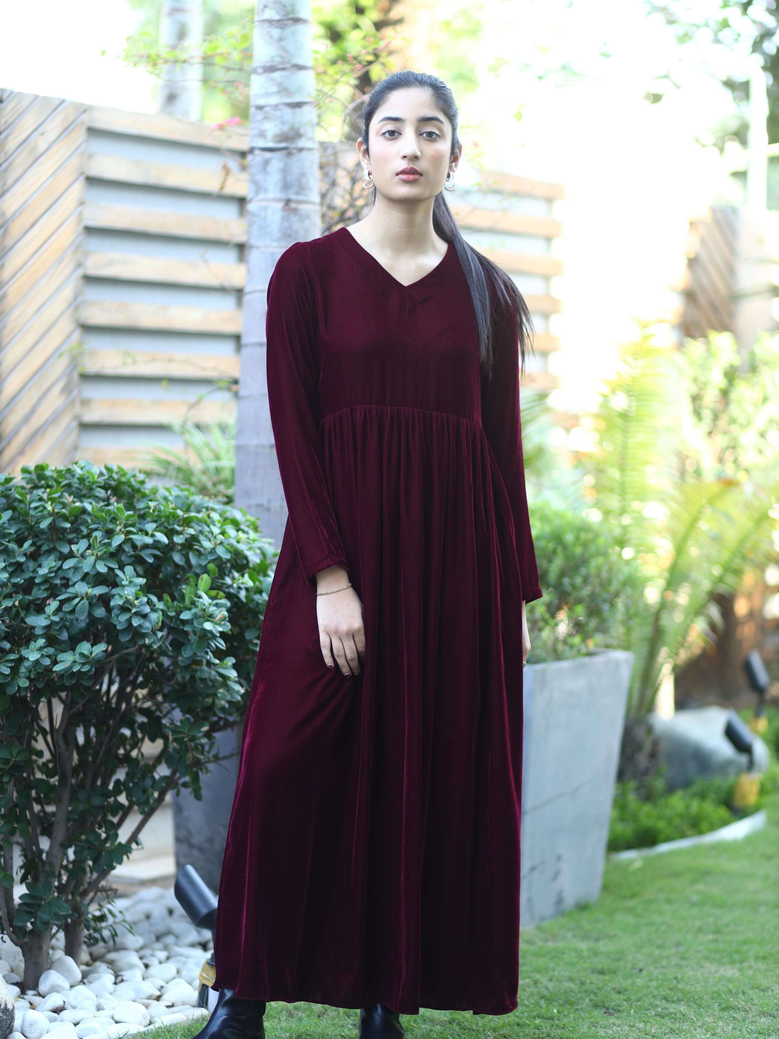 Maroon Velvet Dress