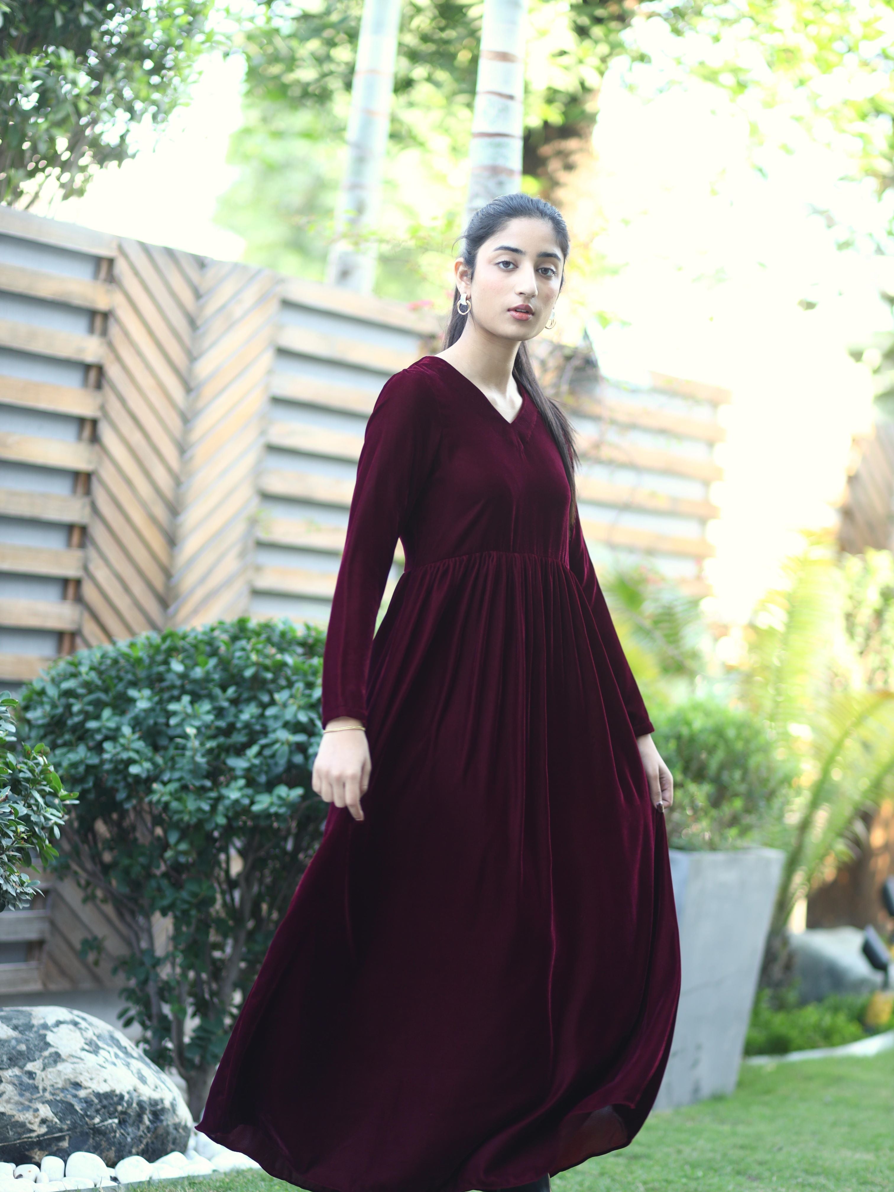 Maroon Velvet Dress