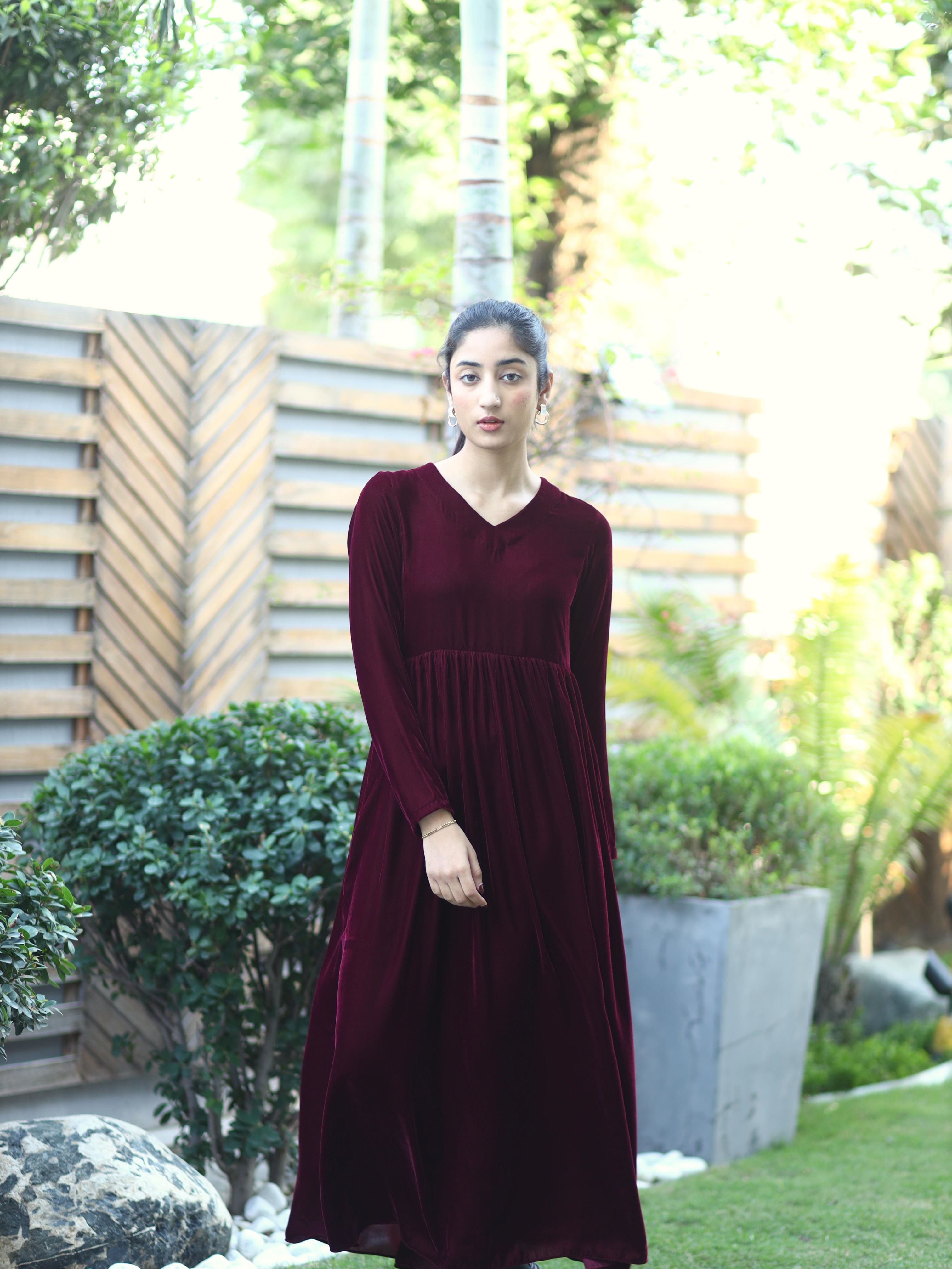 Maroon Velvet Dress