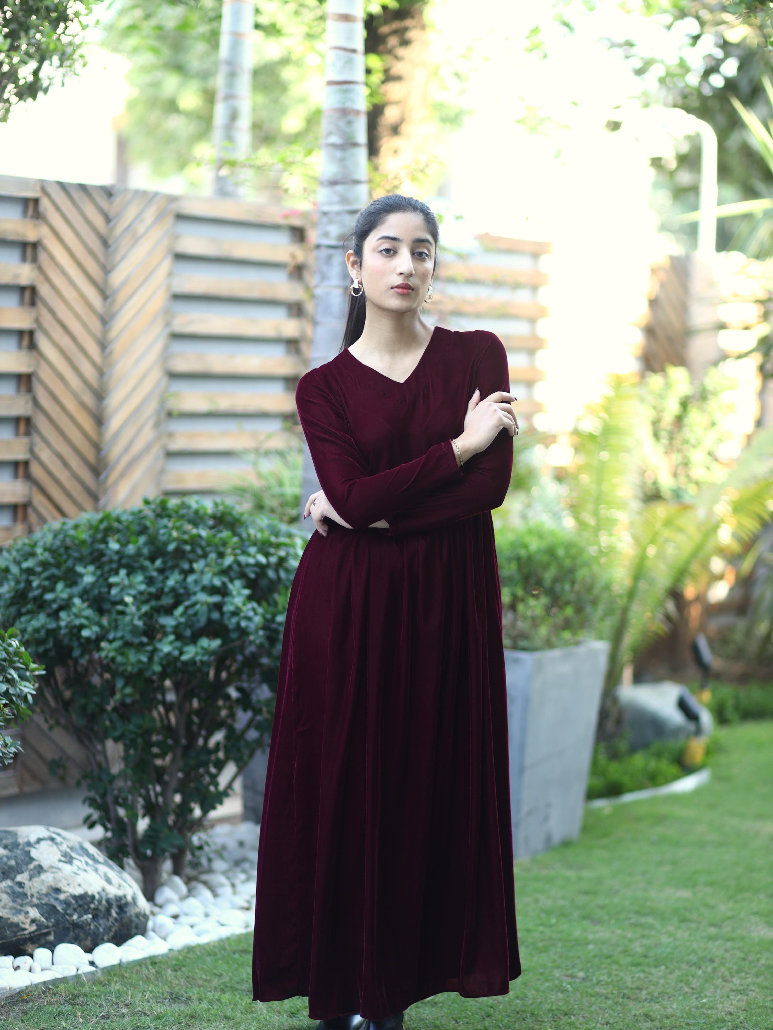 Maroon Velvet Dress
