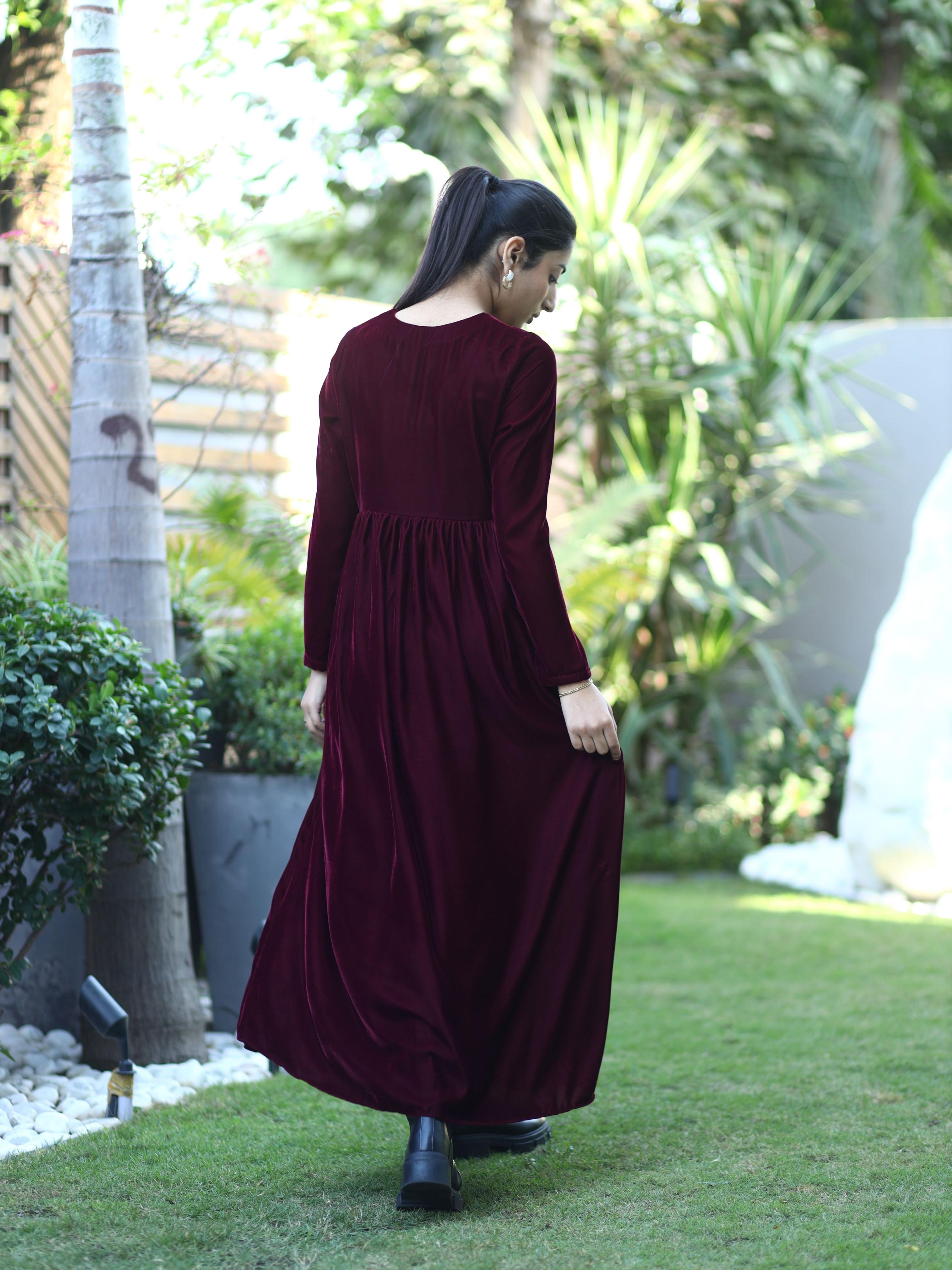 Maroon Velvet Dress