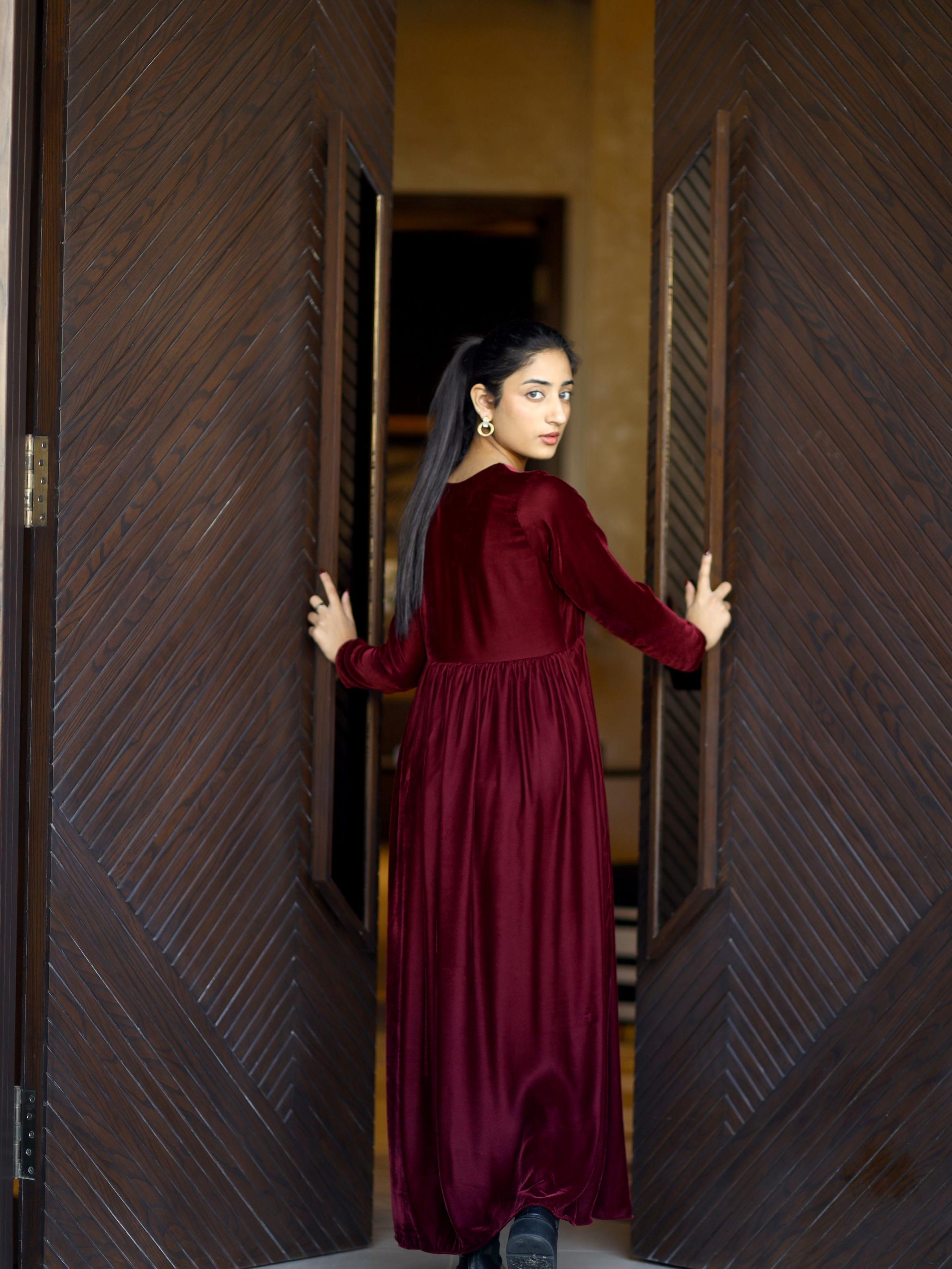 Maroon Velvet Dress