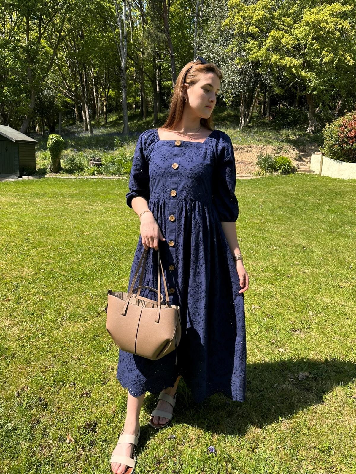 Navy Blue Broderie Maxi Dress