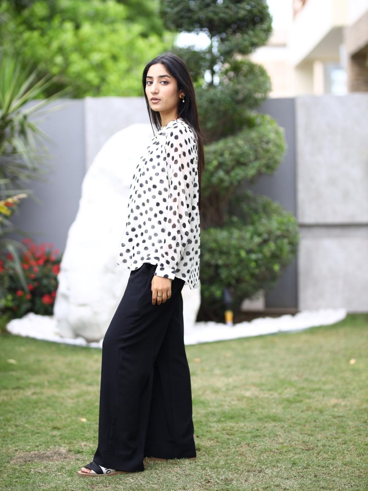 Black Elasticated Tailored Wide Leg Trouser