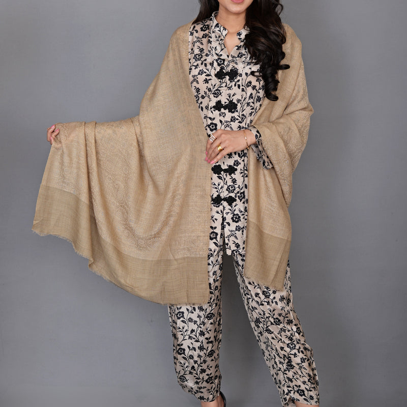 Beige Shawl with a Subtle Textured Weave