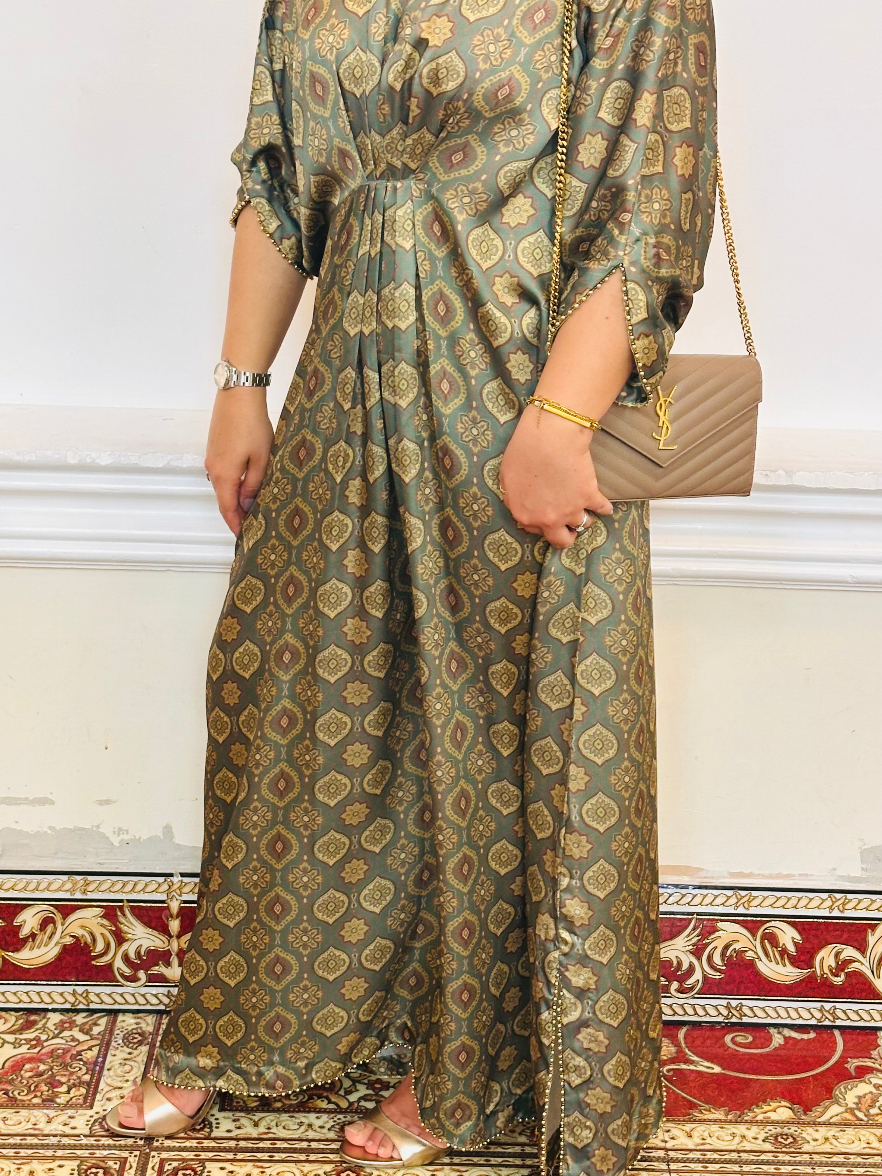 Green Printed Kaftan