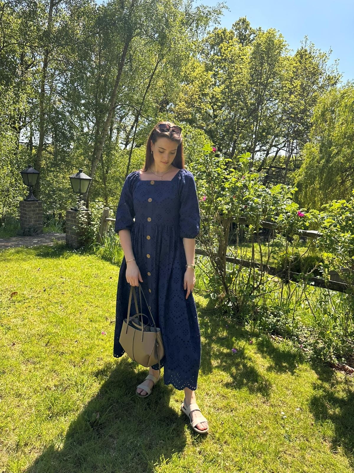 Navy Blue Broderie Maxi Dress