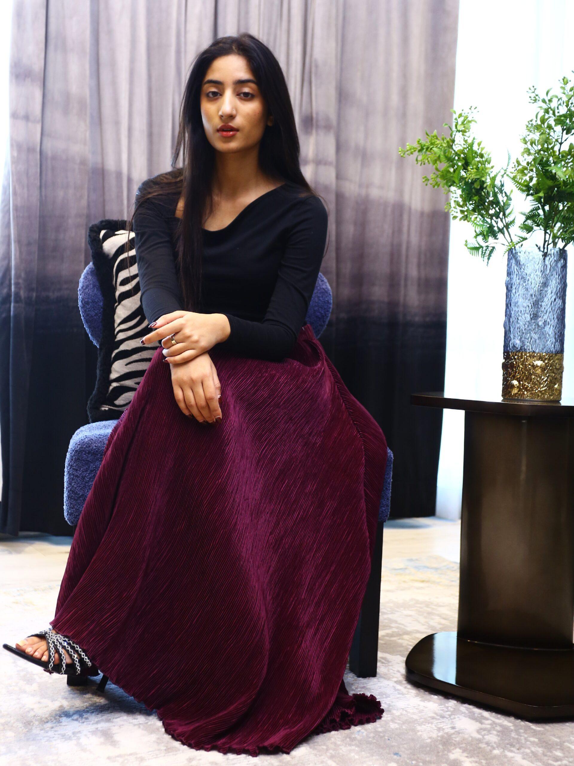 Plum Pleated Silk Skirt