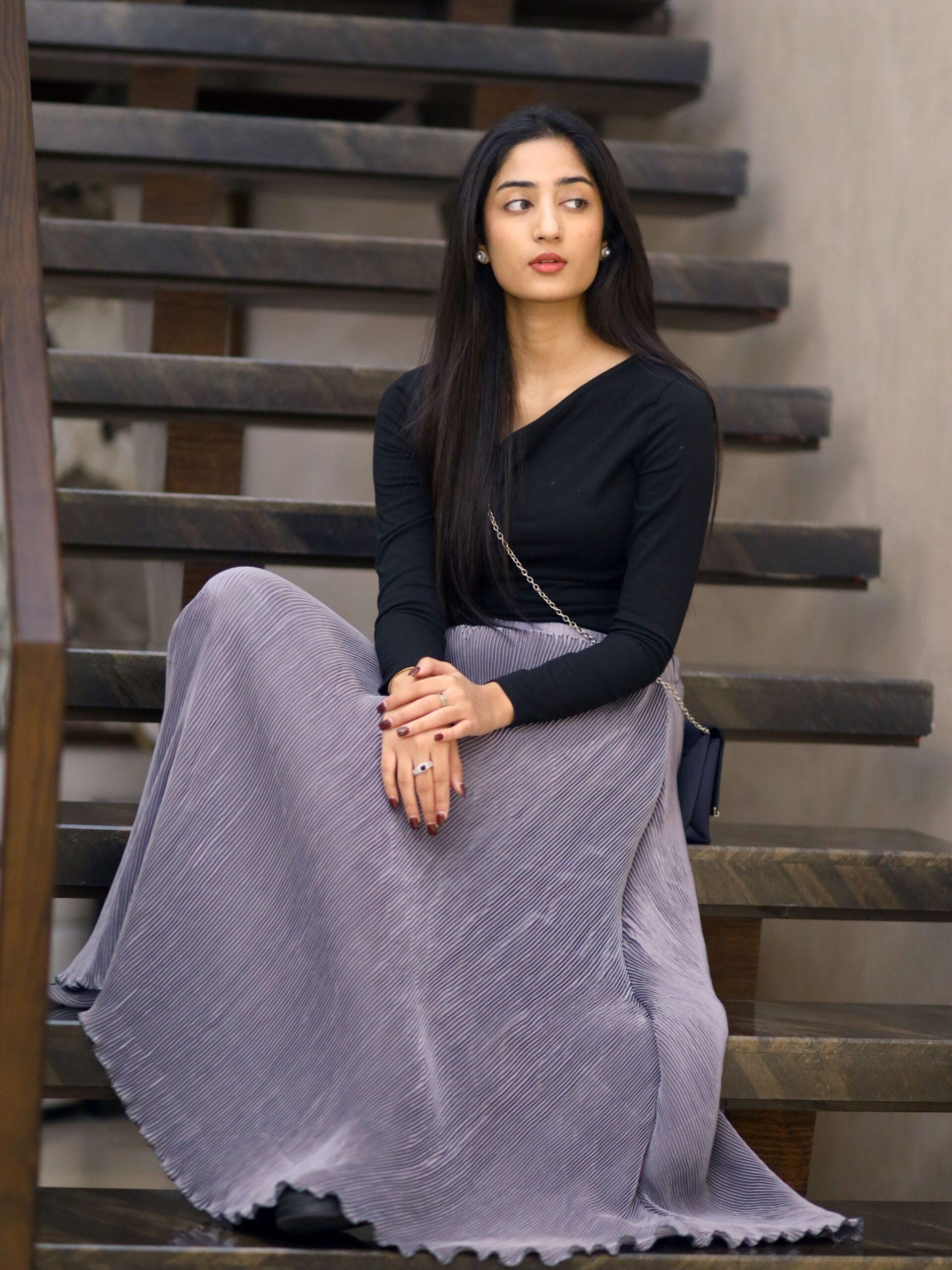 Lilac Pleated Silk Skirt