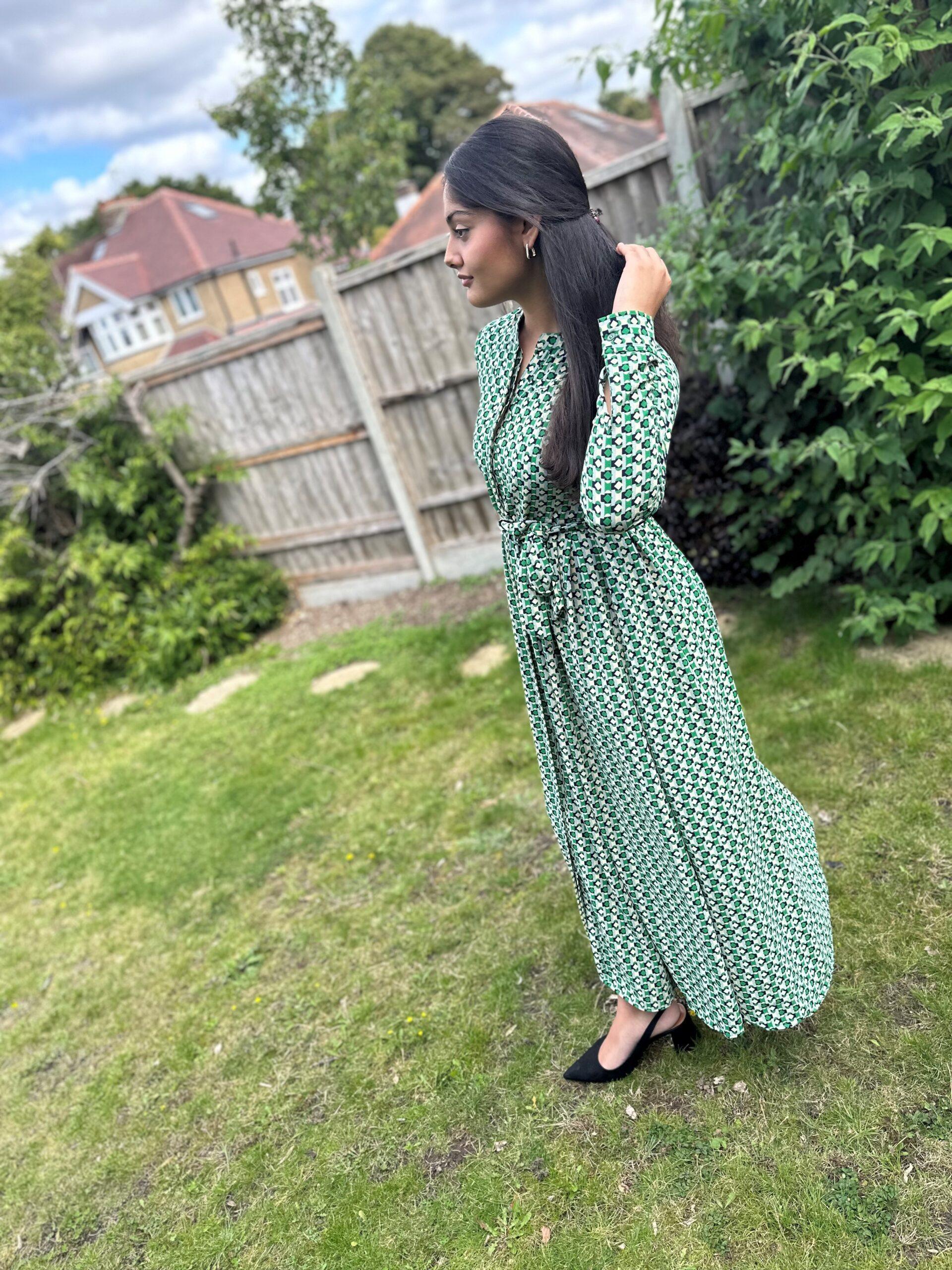 Green and Black Printed Dress