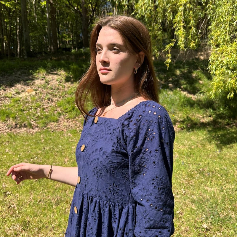 Navy Blue Broderie Maxi Dress