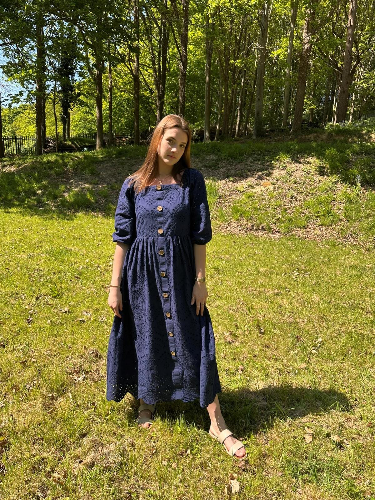 Navy Blue Broderie Maxi Dress