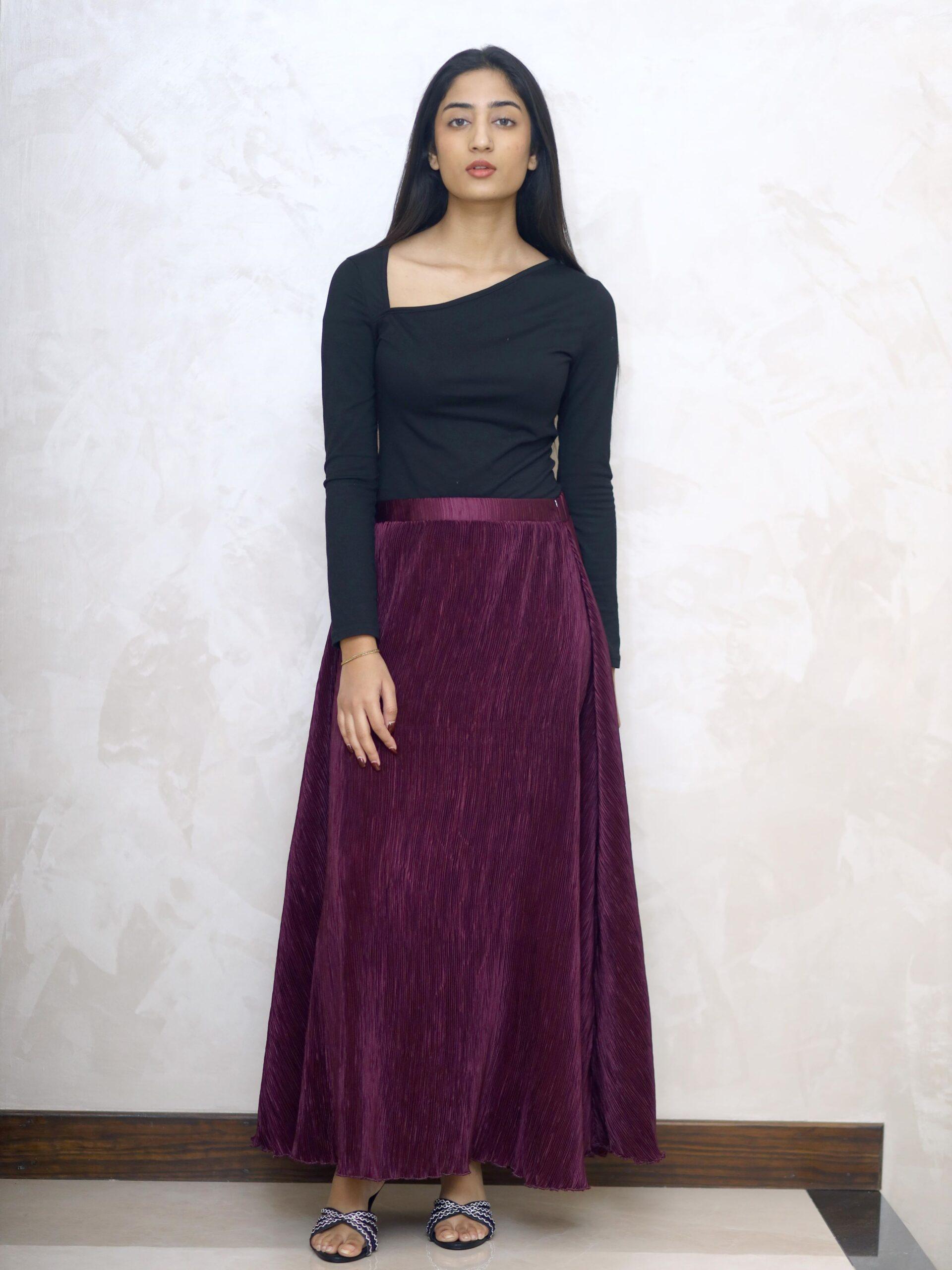 Plum Pleated Silk Skirt