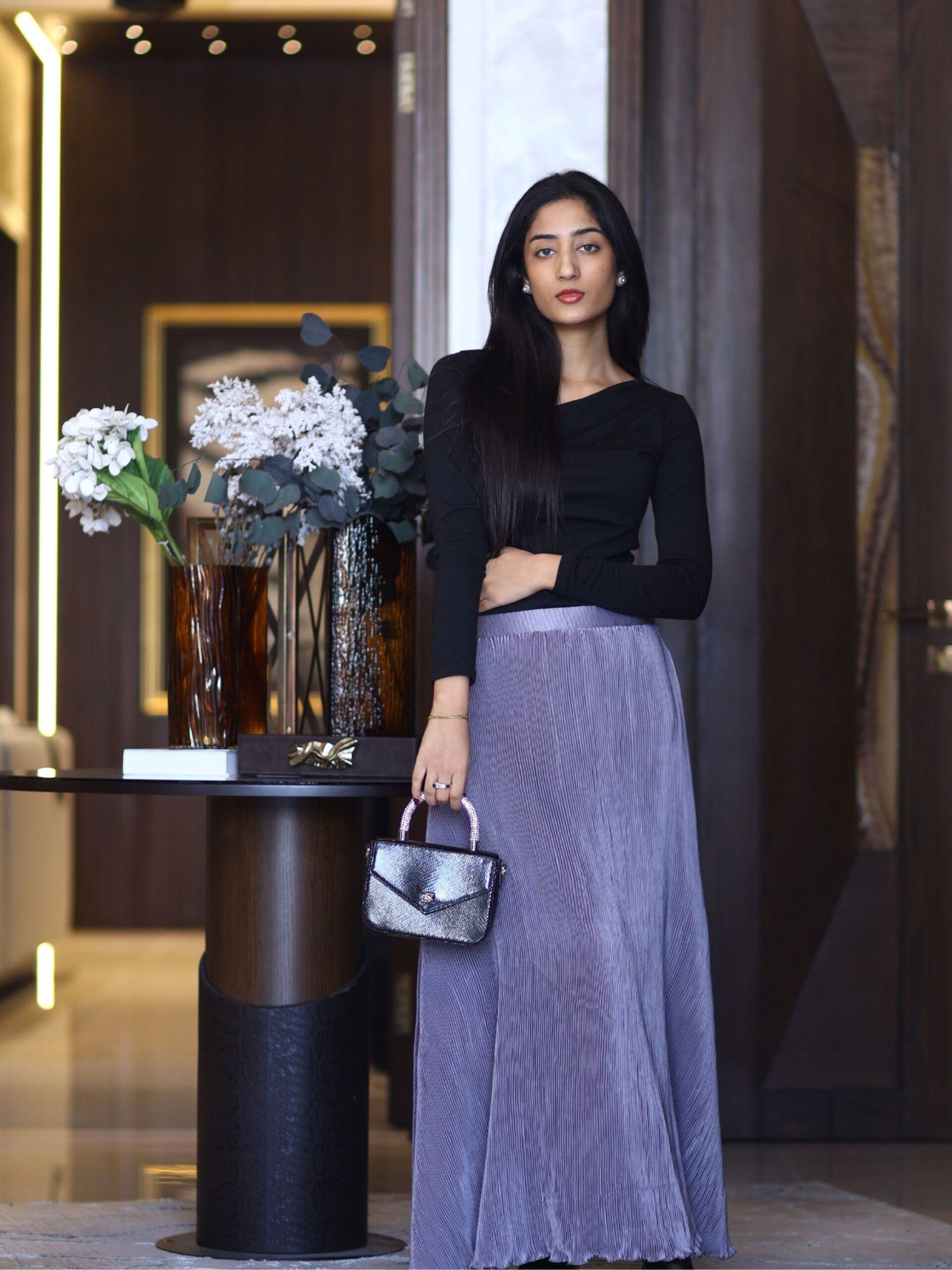 Lilac Pleated Silk Skirt