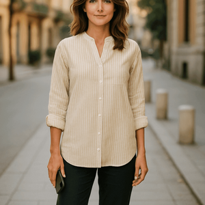 Beige and White Striped Linen Shirt