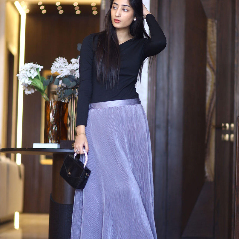Lilac Pleated Silk Skirt